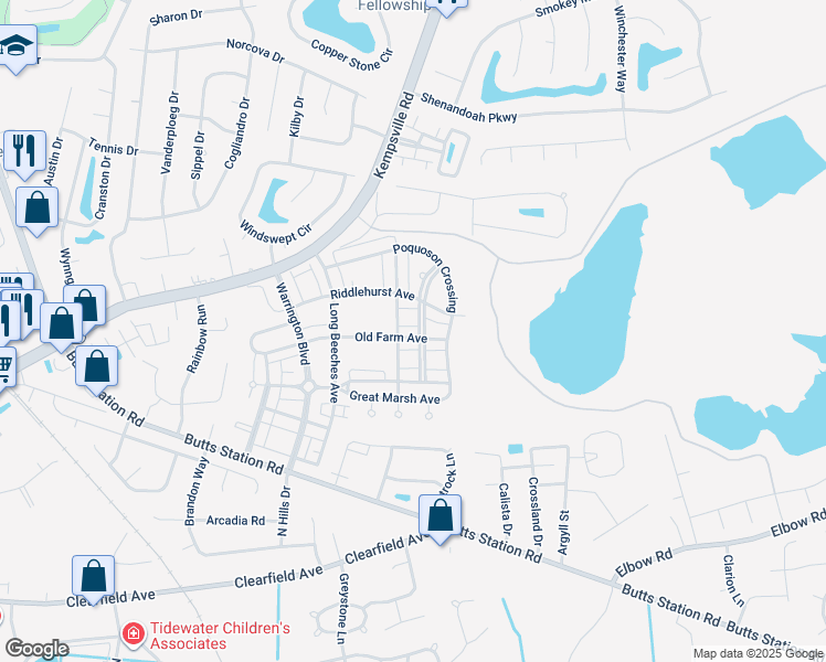 map of restaurants, bars, coffee shops, grocery stores, and more near 1016 Timber Neck Mall in Chesapeake