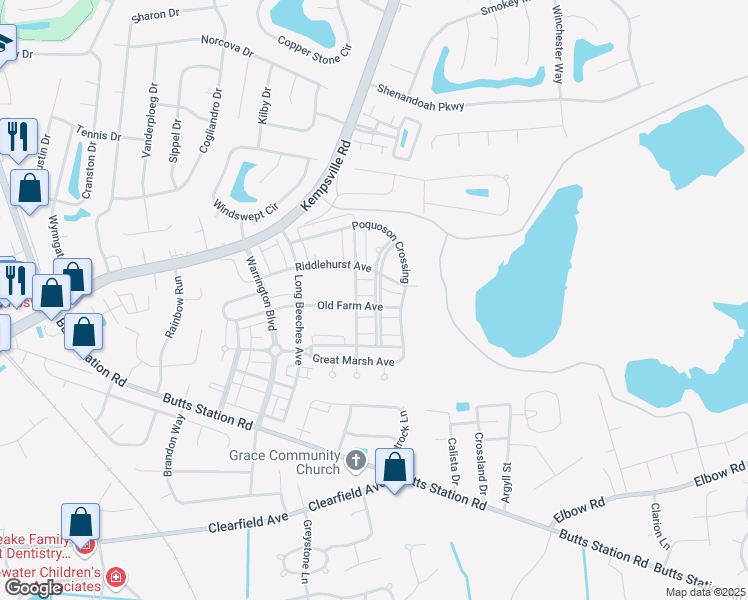 map of restaurants, bars, coffee shops, grocery stores, and more near 1016 Timber Neck Mall in Chesapeake
