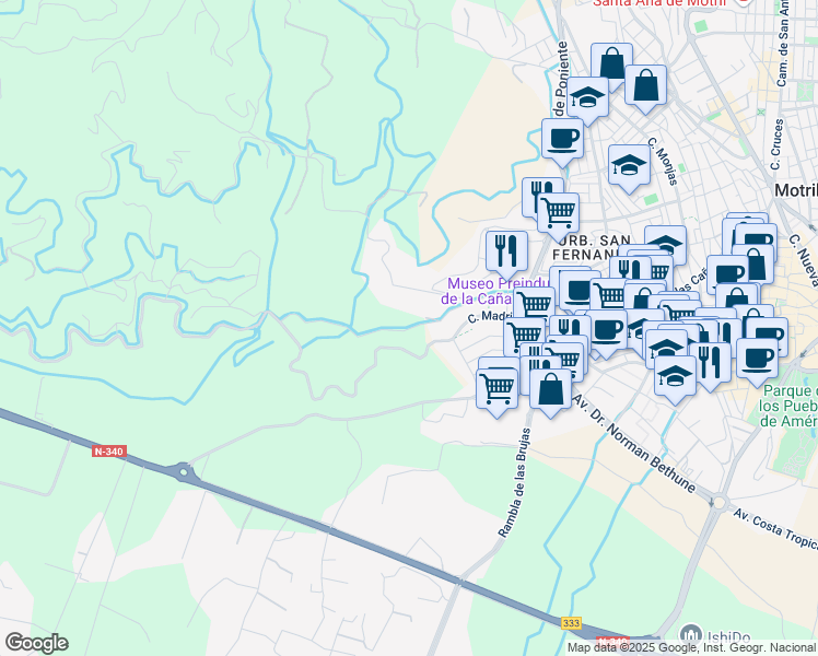 map of restaurants, bars, coffee shops, grocery stores, and more near Camino Minasierra in Granada