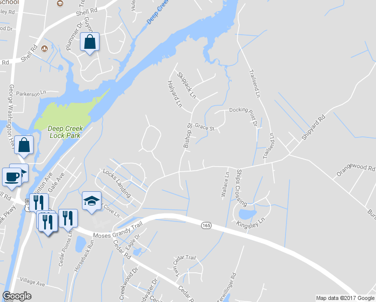 map of restaurants, bars, coffee shops, grocery stores, and more near Dale Street in Chesapeake
