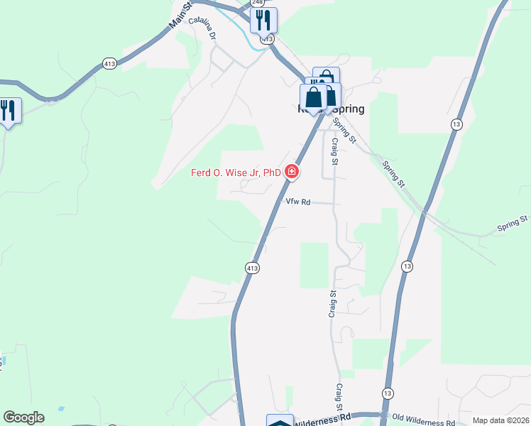 map of restaurants, bars, coffee shops, grocery stores, and more near 45 Loftin Lane in Reeds Spring