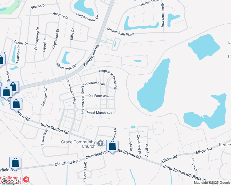 map of restaurants, bars, coffee shops, grocery stores, and more near 1005 Poquoson Crossing in Chesapeake