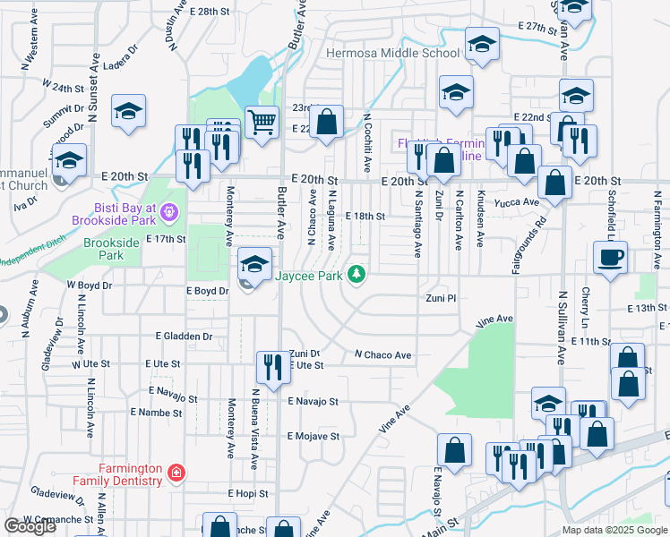 map of restaurants, bars, coffee shops, grocery stores, and more near 922 Cooper Street in Farmington
