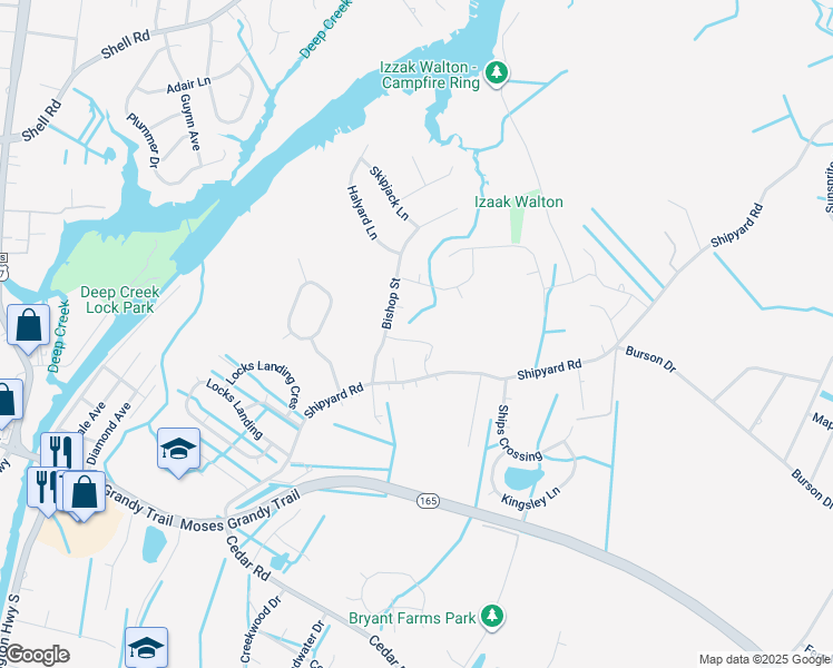 map of restaurants, bars, coffee shops, grocery stores, and more near Dale Street in Chesapeake