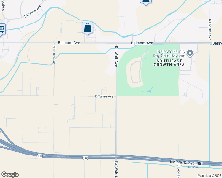 map of restaurants, bars, coffee shops, grocery stores, and more near 581 North De Wolf Avenue in Fresno
