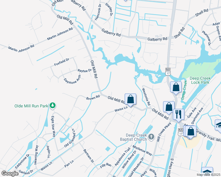 map of restaurants, bars, coffee shops, grocery stores, and more near 424 Mill Stone Road in Chesapeake