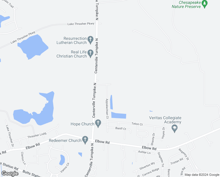 map of restaurants, bars, coffee shops, grocery stores, and more near 743 Appalachian Court in Chesapeake