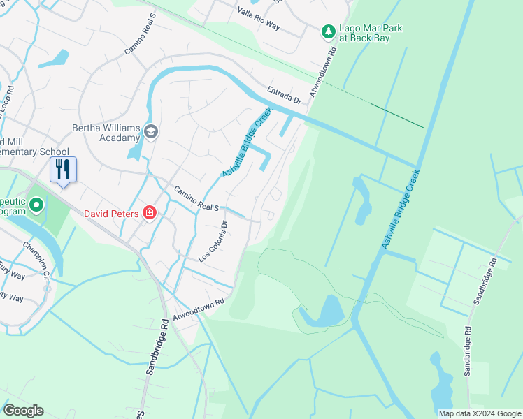 map of restaurants, bars, coffee shops, grocery stores, and more near 2589 Lotus Creek Drive in Virginia Beach