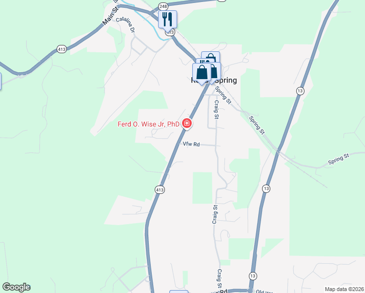 map of restaurants, bars, coffee shops, grocery stores, and more near 142 Vfw Road in Reeds Spring