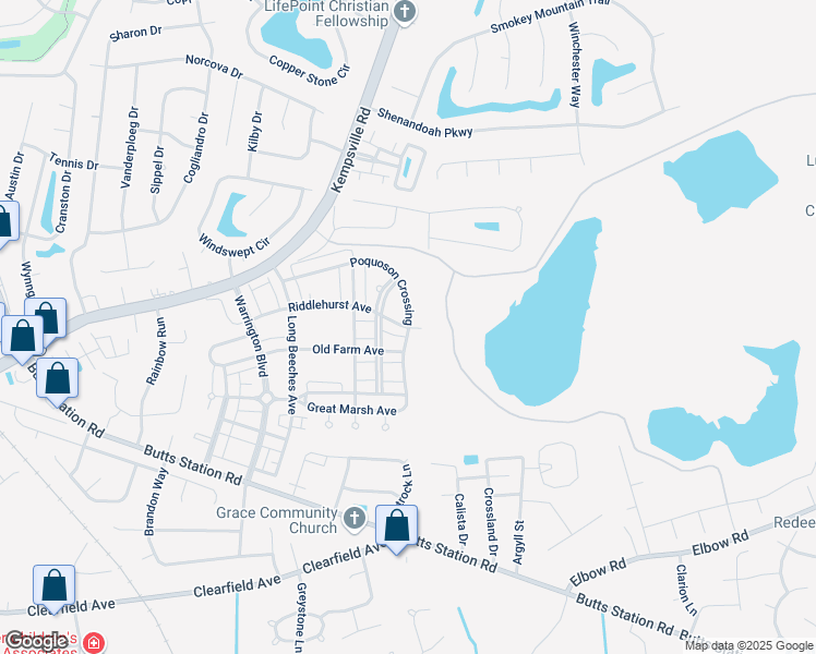 map of restaurants, bars, coffee shops, grocery stores, and more near 1100 Poquoson Crossing in Chesapeake