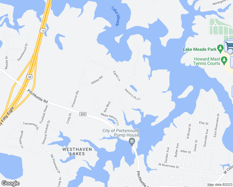 map of restaurants, bars, coffee shops, grocery stores, and more near 3115 Ibis Boulevard in Suffolk