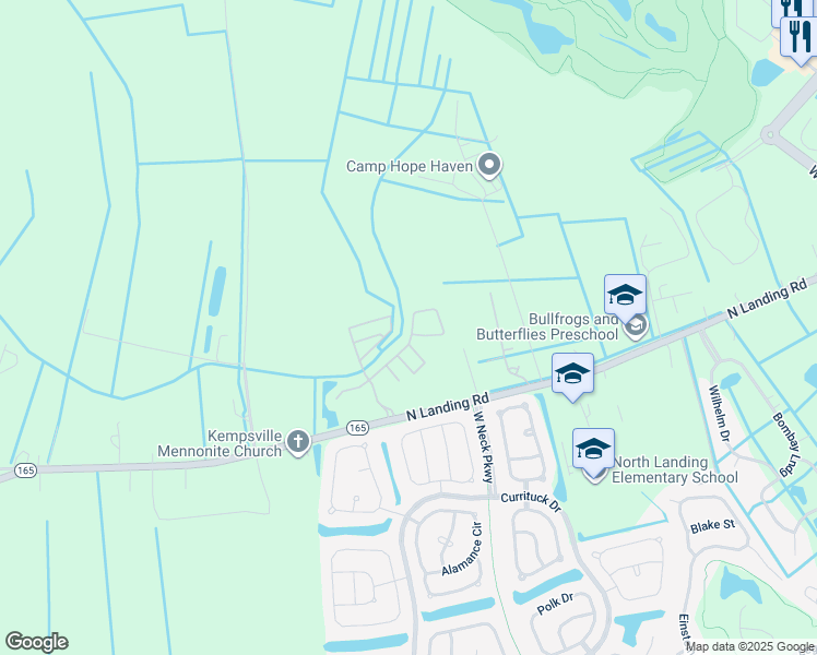 map of restaurants, bars, coffee shops, grocery stores, and more near 3124 Rockwater Way in Virginia Beach