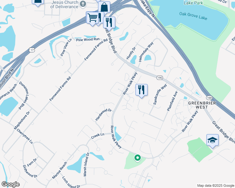 map of restaurants, bars, coffee shops, grocery stores, and more near 880 Rivanna River Reach in Chesapeake