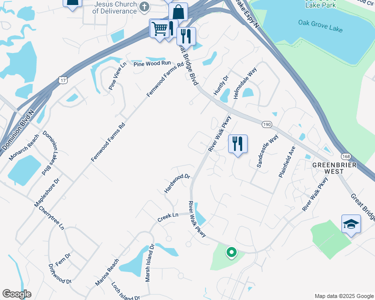 map of restaurants, bars, coffee shops, grocery stores, and more near 867 Rivanna River Reach in Chesapeake