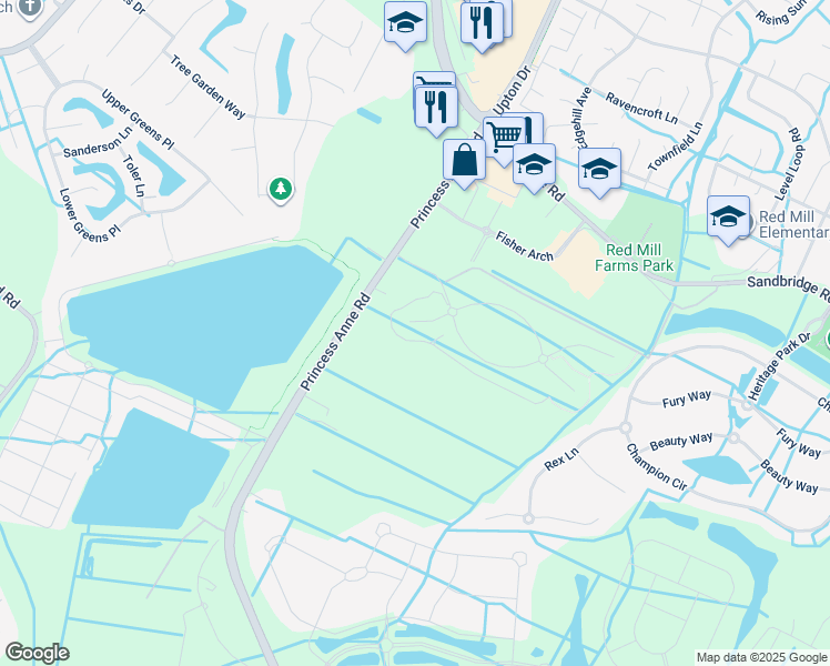 map of restaurants, bars, coffee shops, grocery stores, and more near 2732 Robert Monette Lane in Virginia Beach