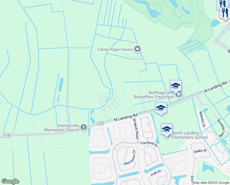 map of restaurants, bars, coffee shops, grocery stores, and more near 3104 Rockwater Way in Virginia Beach