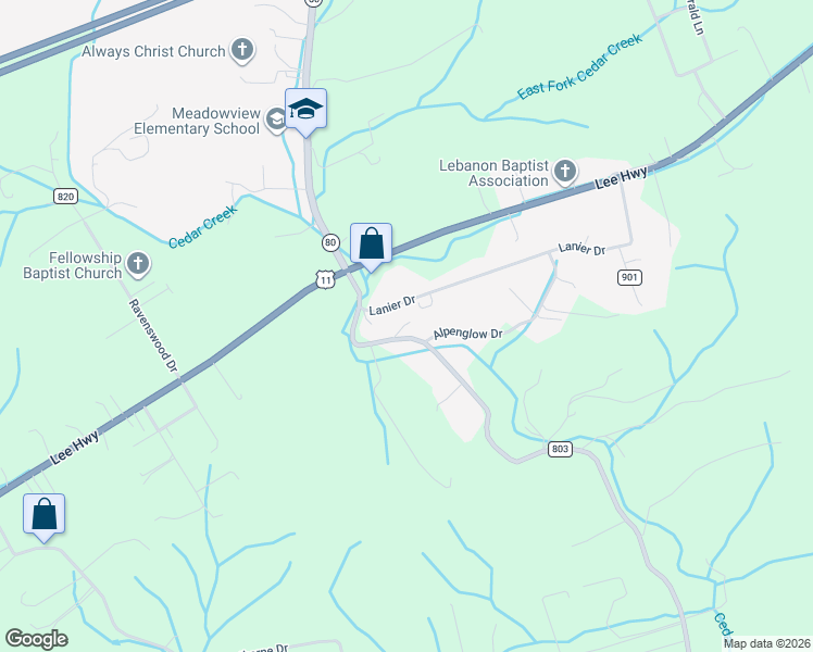 map of restaurants, bars, coffee shops, grocery stores, and more near 29271 Ironside Lane in Meadowview