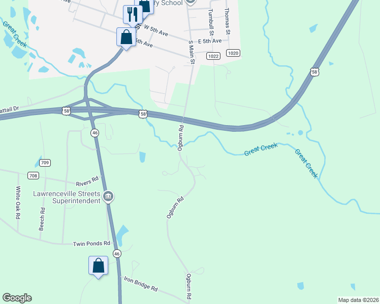 map of restaurants, bars, coffee shops, grocery stores, and more near 75 Starke Lane in Lawrenceville