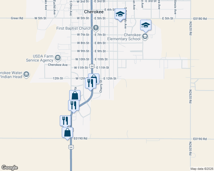 map of restaurants, bars, coffee shops, grocery stores, and more near 1209 South Pennsylvania Avenue in Cherokee
