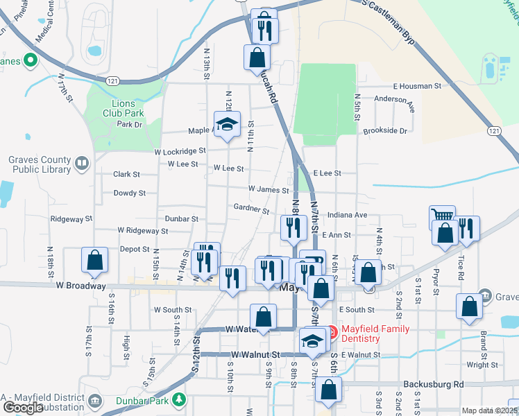 map of restaurants, bars, coffee shops, grocery stores, and more near Gardner Street in Mayfield