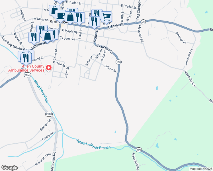 map of restaurants, bars, coffee shops, grocery stores, and more near 843 Holland Road in Scottsville