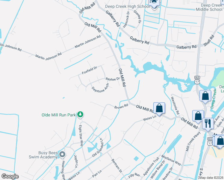 map of restaurants, bars, coffee shops, grocery stores, and more near 3320 Daystone Arch in Chesapeake
