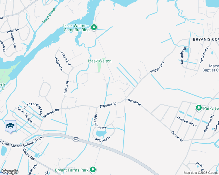 map of restaurants, bars, coffee shops, grocery stores, and more near 2111 Docking Post Drive in Chesapeake