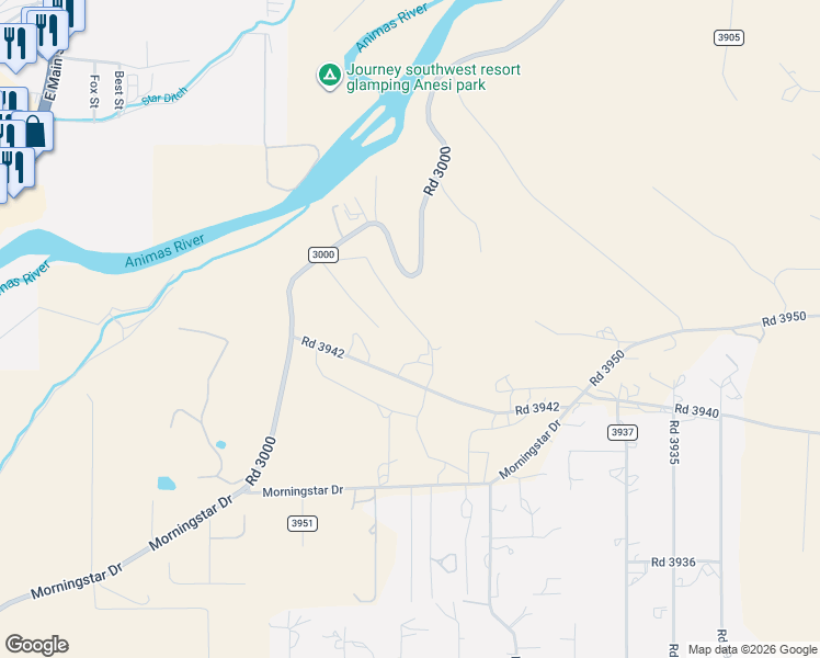 map of restaurants, bars, coffee shops, grocery stores, and more near 37 Road 39431 in Farmington
