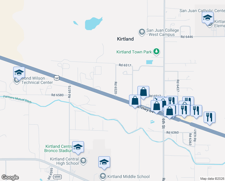 map of restaurants, bars, coffee shops, grocery stores, and more near 4140-4148 U.S. Highway 64 in Kirtland