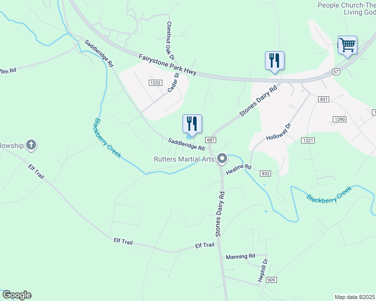 map of restaurants, bars, coffee shops, grocery stores, and more near 1-73 Warf Drive in Bassett