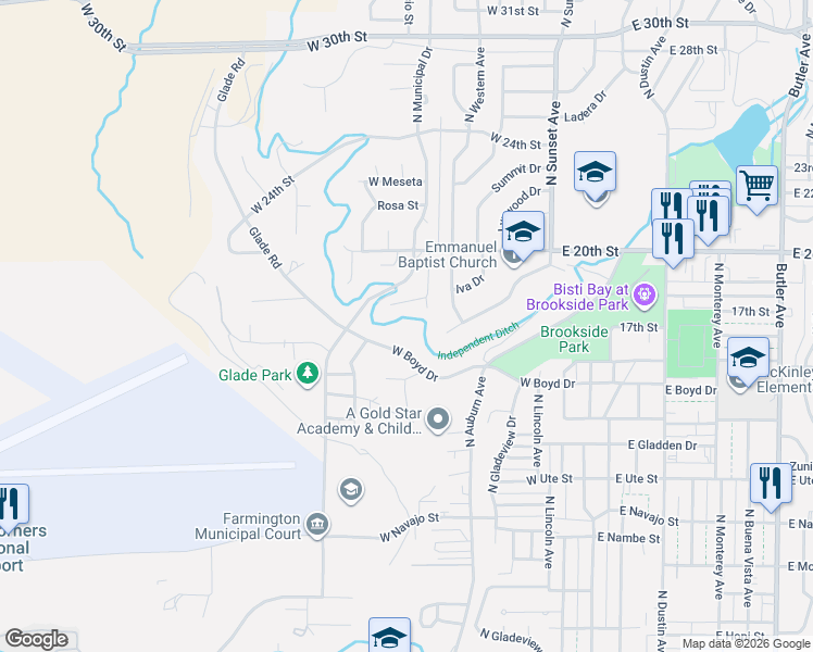 map of restaurants, bars, coffee shops, grocery stores, and more near 801 West Boyd Drive in Farmington
