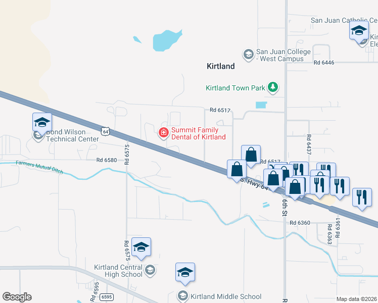 map of restaurants, bars, coffee shops, grocery stores, and more near 4140 U.S. 64 in Kirtland
