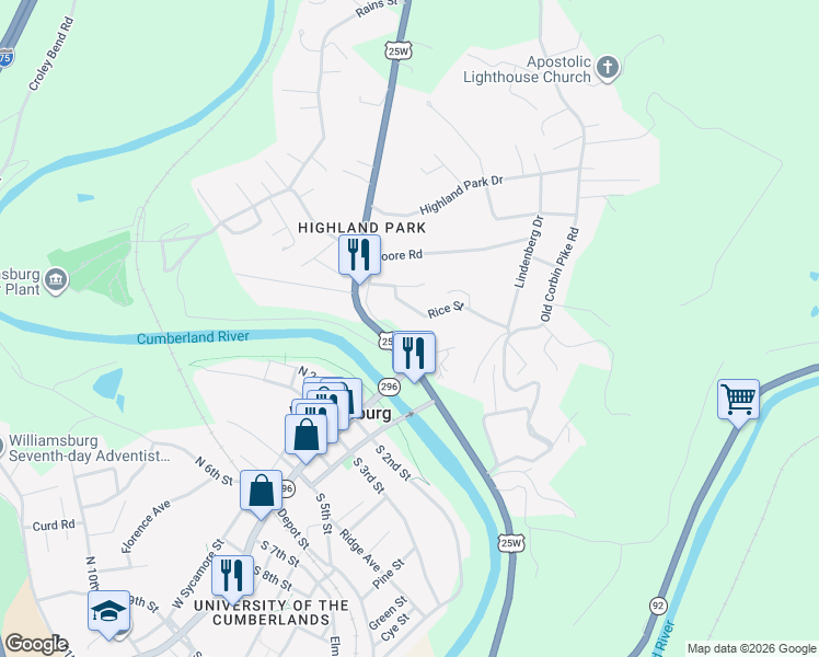 map of restaurants, bars, coffee shops, grocery stores, and more near 50 Mahan Street in Williamsburg
