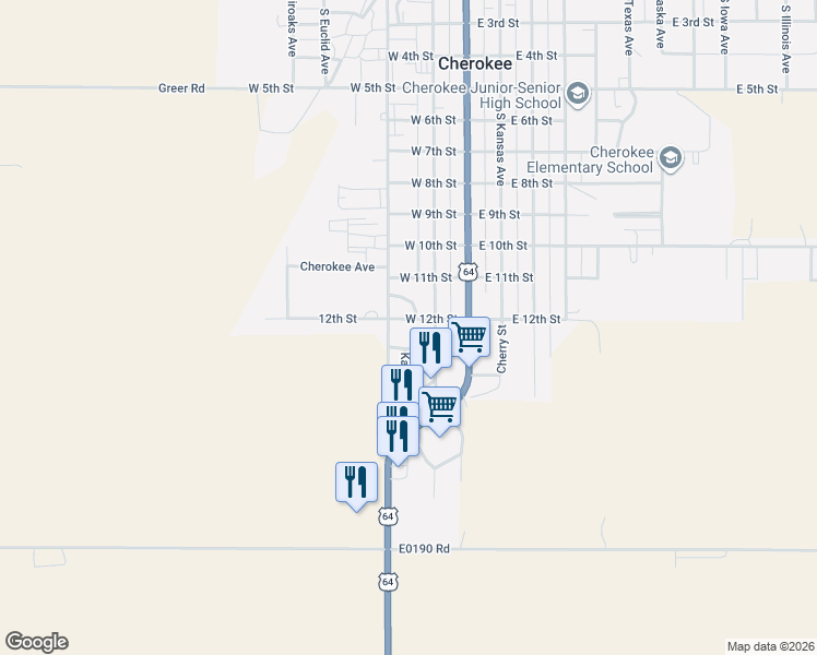 map of restaurants, bars, coffee shops, grocery stores, and more near 221 Randolph Street in Cherokee