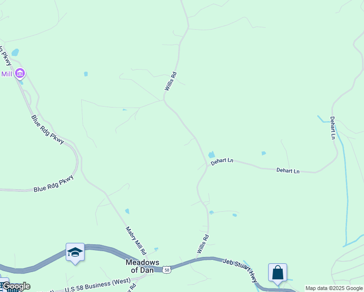 map of restaurants, bars, coffee shops, grocery stores, and more near 649 Willis Road in Meadows of Dan