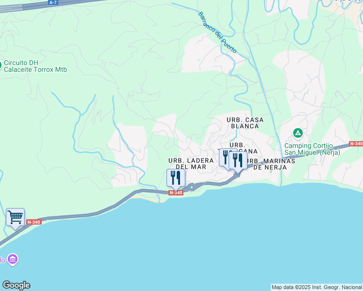 map of restaurants, bars, coffee shops, grocery stores, and more near 7 Punta Lara in Nerja