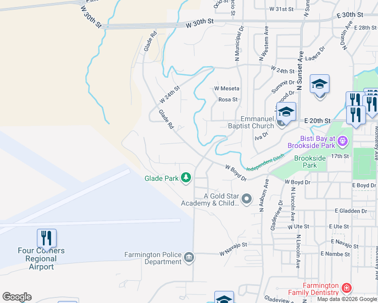 map of restaurants, bars, coffee shops, grocery stores, and more near 1776 Glade Road in Farmington