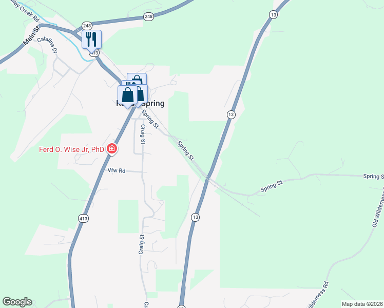 map of restaurants, bars, coffee shops, grocery stores, and more near 367 Spring Street in Reeds Spring