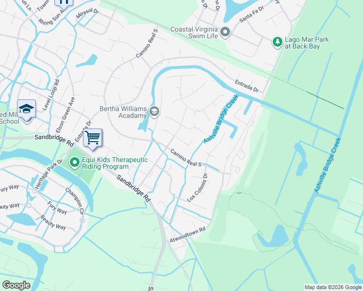 map of restaurants, bars, coffee shops, grocery stores, and more near 2488 Las Brisas Drive in Virginia Beach
