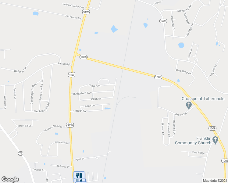 map of restaurants, bars, coffee shops, grocery stores, and more near 398 Clark Street in Franklin