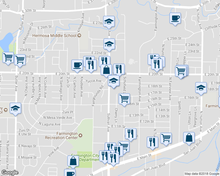 map of restaurants, bars, coffee shops, grocery stores, and more near 1901 Sullivan Avenue in Farmington