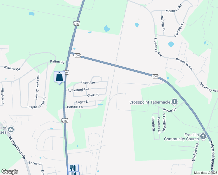 map of restaurants, bars, coffee shops, grocery stores, and more near 214-298 Crow Ave in Franklin
