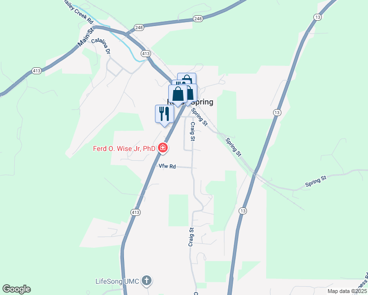 map of restaurants, bars, coffee shops, grocery stores, and more near 1005-1099 Craig St in Reeds Spring