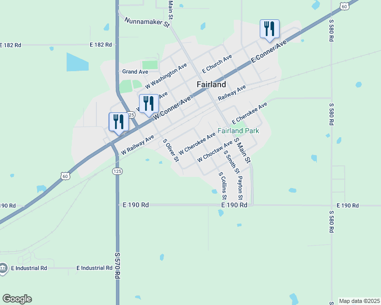 map of restaurants, bars, coffee shops, grocery stores, and more near 202-310 West Cherokee Avenue in Fairland