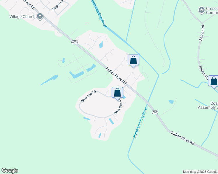 map of restaurants, bars, coffee shops, grocery stores, and more near 2500 Honey Flower Court in Virginia Beach