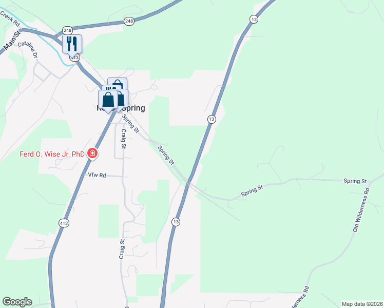 map of restaurants, bars, coffee shops, grocery stores, and more near 367 Spring Street in Reeds Spring