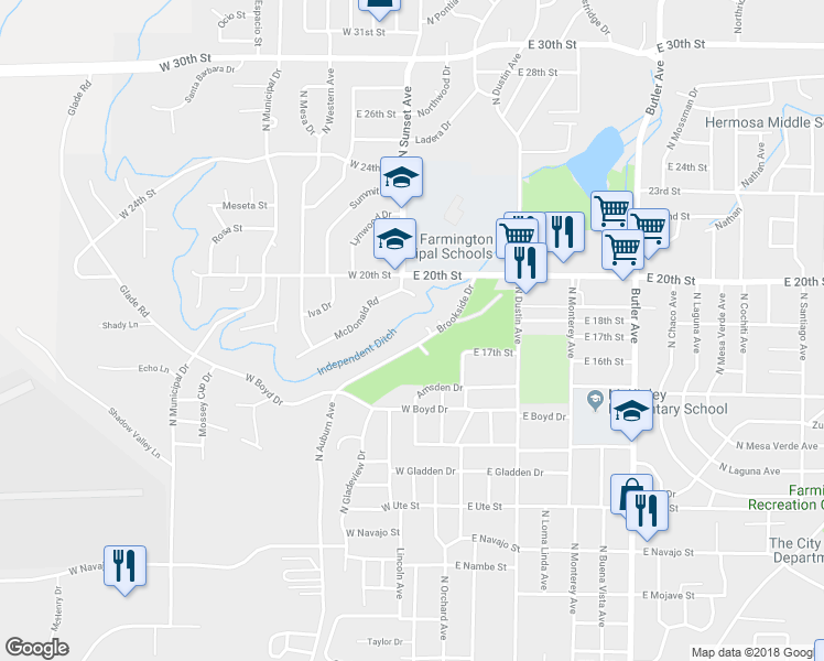 map of restaurants, bars, coffee shops, grocery stores, and more near 105 Parkland Circle in Farmington