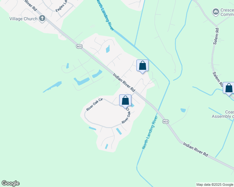 map of restaurants, bars, coffee shops, grocery stores, and more near 2500 Honey Flower Court in Virginia Beach