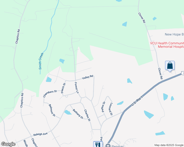map of restaurants, bars, coffee shops, grocery stores, and more near 1206 Valley Road in South Hill