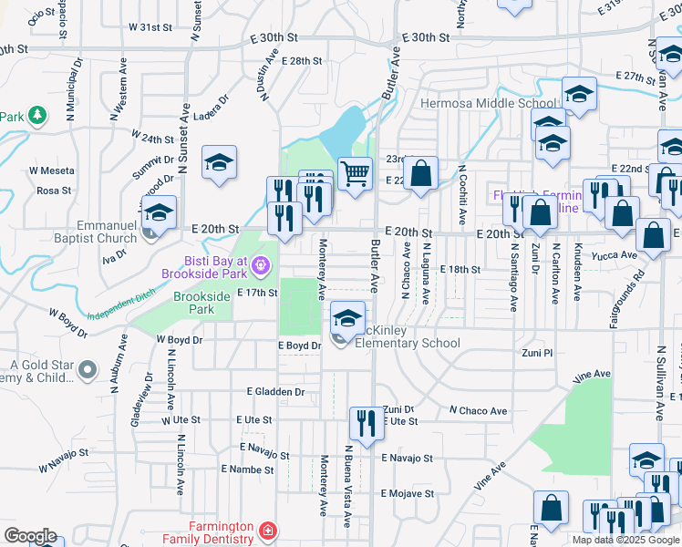 map of restaurants, bars, coffee shops, grocery stores, and more near 507 East 18th Street in Farmington
